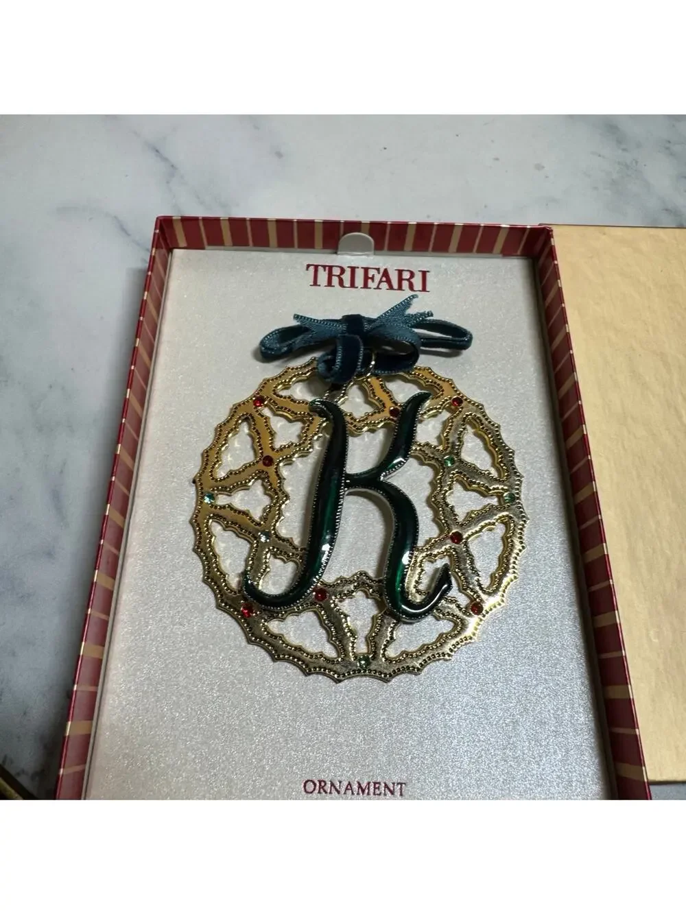 Trifari Ornament letter K in box